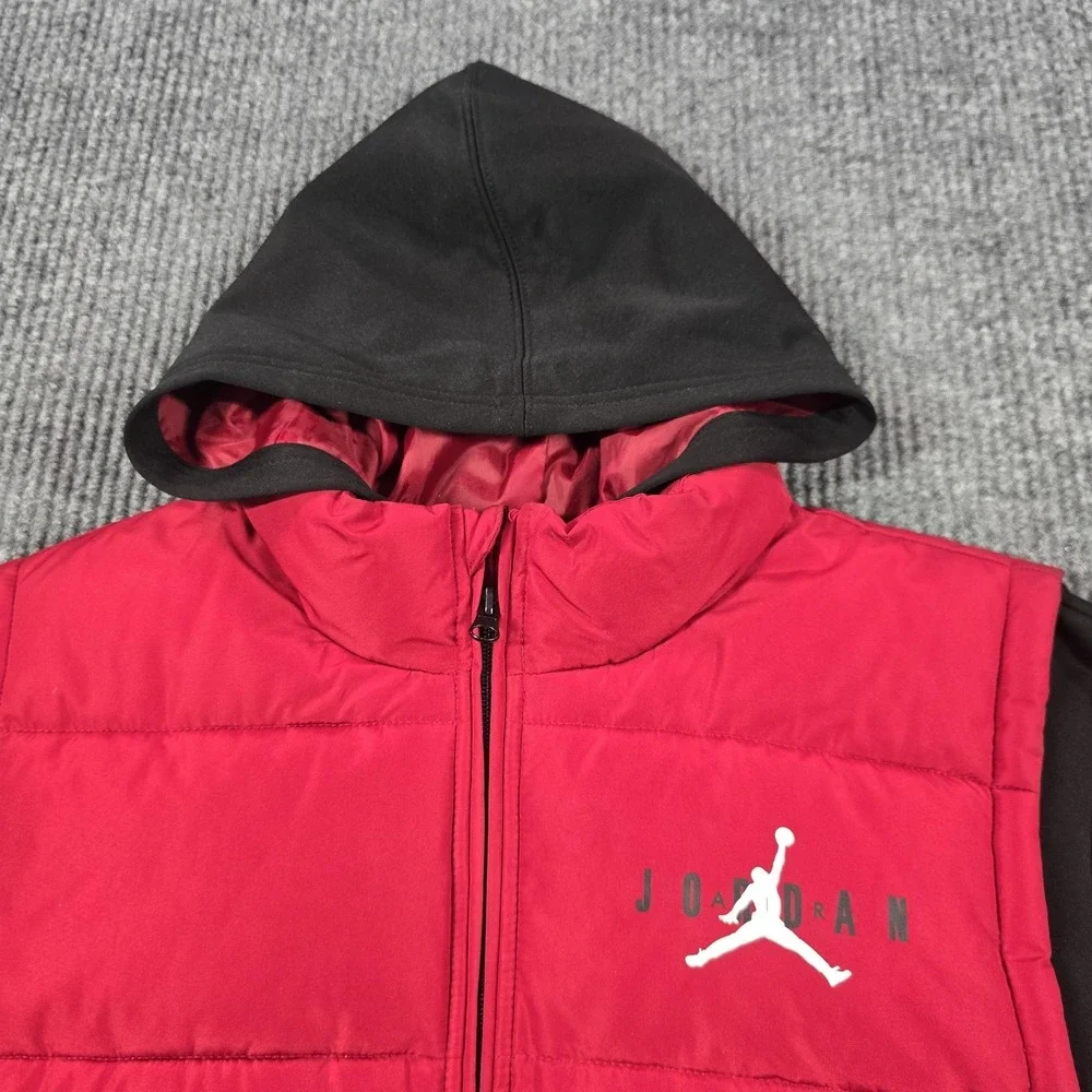 Nike Air Jordan‎ Jacket Boys XL Red Black Twofer Puffer Hooded Full Zip Logo